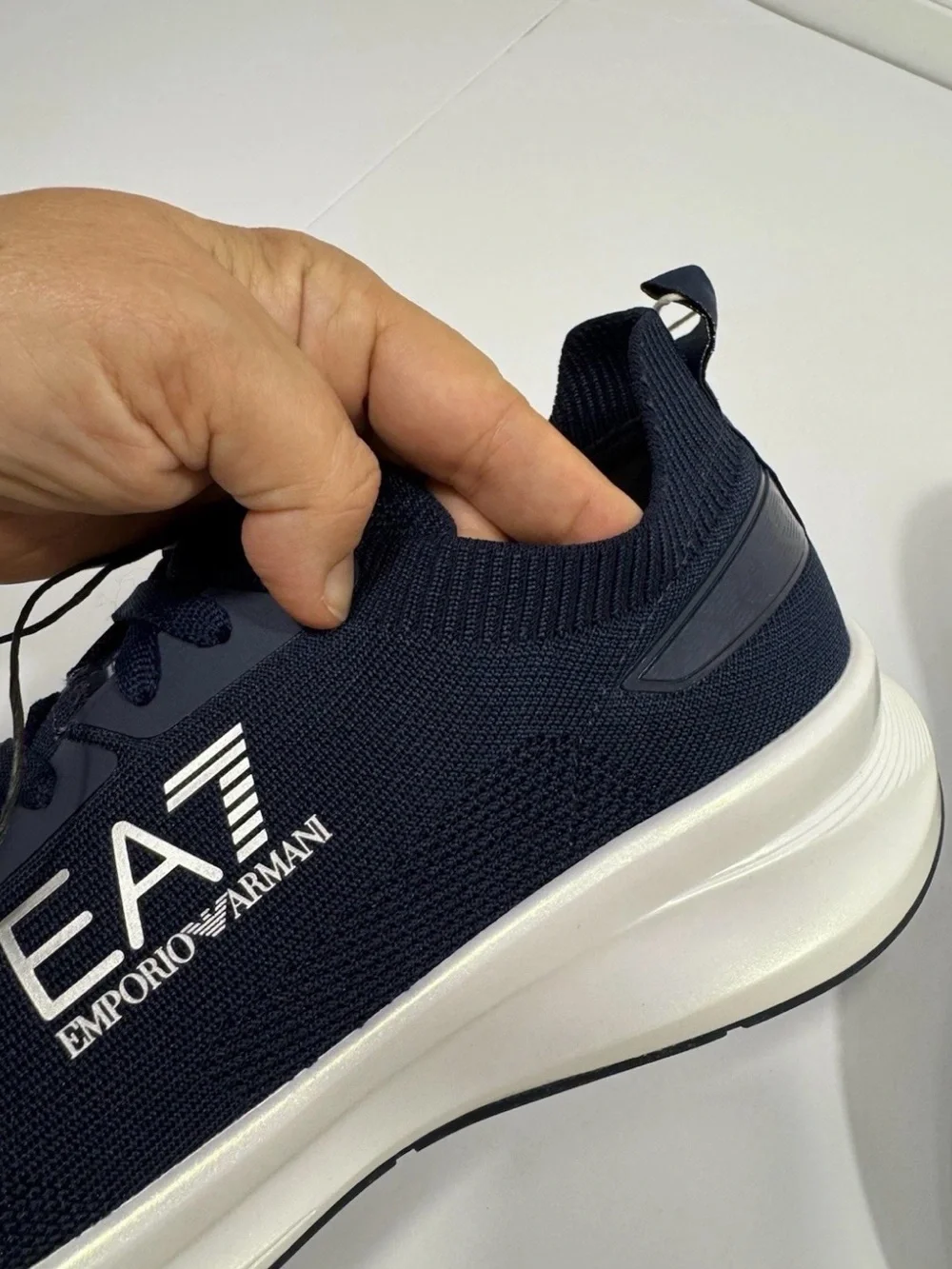 EA7 Emporio Armani Sneakers Men US 11.5 EU 46 Navy Knit Running Shoes New